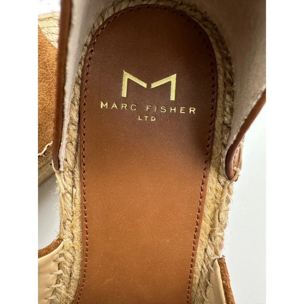 New Marc Fisher Espadrille Wedge Sandals 7 Brown Suede Adalyn Platform Summer
